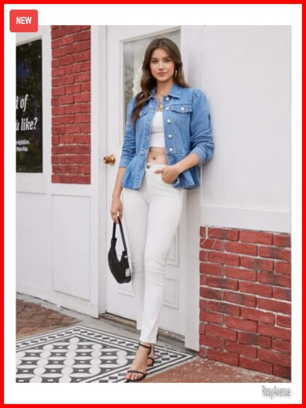 Women's Denim Jacket Peplum Ruffle Hem Puff Sleeve Button Down Casual Trendy